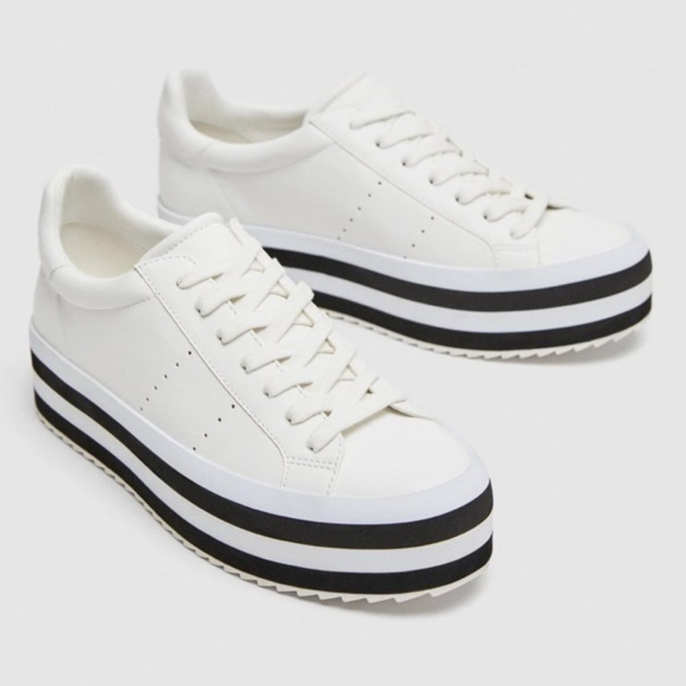 Zara Platform Stripe Leather Sneaker  - Blogger Fav